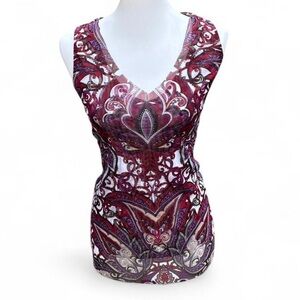 INC International Concepts Burgundy & Purple Paisley V-Neck Tank